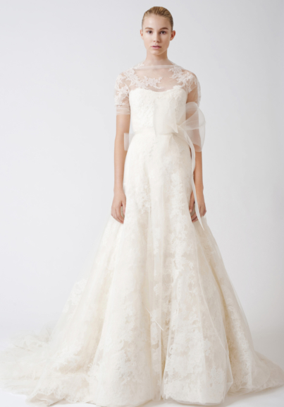 silk wedding dress with lace overlay